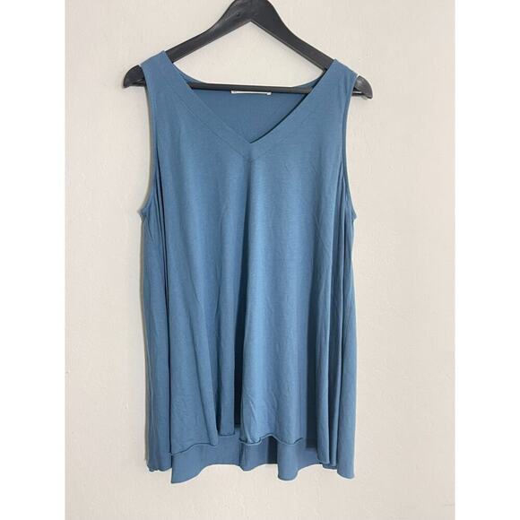 Peruvian Connection L Flowy Tank Tops Lot of 2 Black & Blue V Neck Swing Shirts - Picture 8 of 13